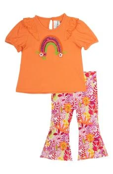 Rare Editions | Rainbow Appliqué Top & Print Flare Pants,商家Nordstrom Rack,价格¥64