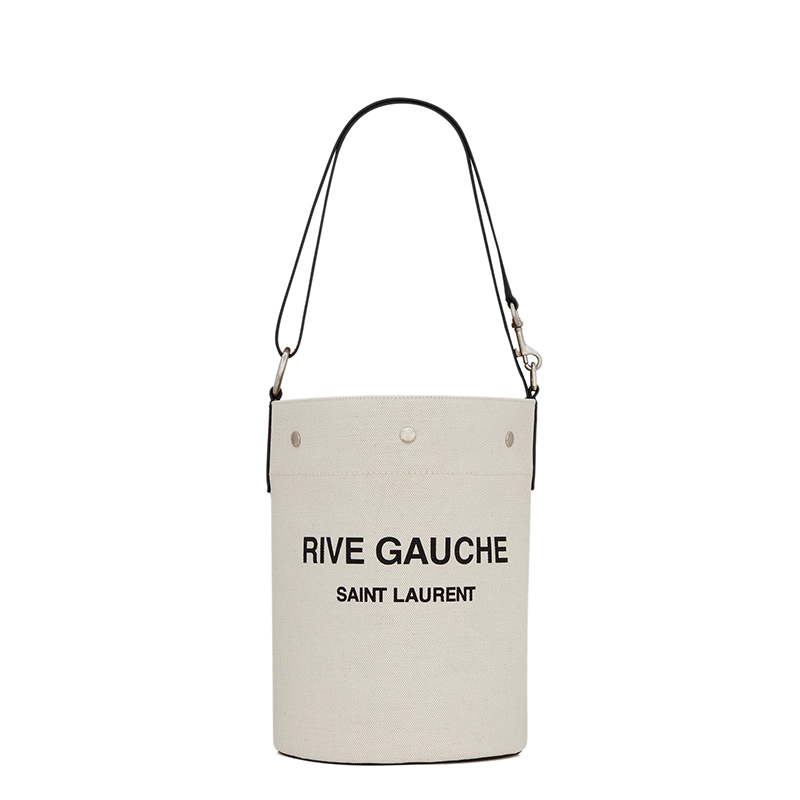 圣罗兰反转巴黎手提包, Yves Saint Laurent | SAINT LAURENT PARIS/圣罗兰 YSL 22春夏新款RIVE GAUCHE系列 男士白色亚麻配皮黑色徽标印花银扣单肩斜跨手提水桶包商品图片 7.5折×额外9.5折, 包邮包税, 额外九五折