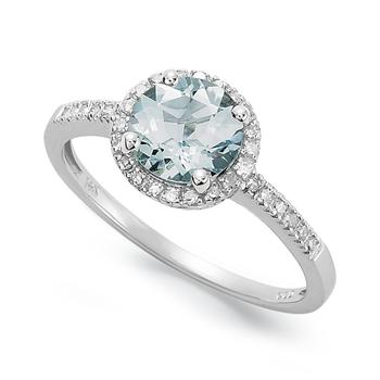 商品Macy's | Aquamarine (1 ct. t.w.) and Diamond (1/8 ct. t.w.) Ring in 14k White Gold,商家Macy's,价格¥6440图片