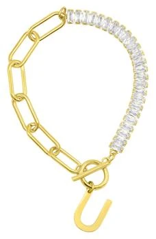 ADORNIA | Crystal & Paper Clip Chain Initial Bracelet,商家Nordstrom Rack,价格¥165