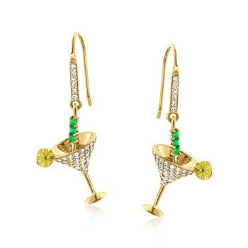 Ross-Simons | Ross-Simons White Topaz and . Emerald Martini Cocktail Drop Earrings With Yellow Enamel in 18kt Gold Over Sterling,商家Premium Outlets,价格¥956