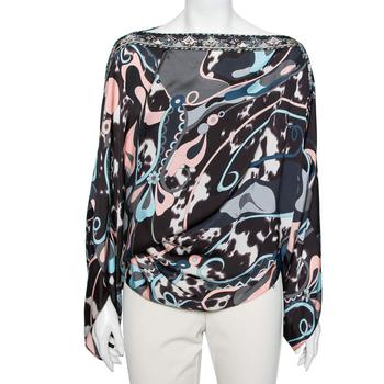 推荐Emilio Pucci Multicolored Printed Silk Asymmetrical Draped Blouse S商品
