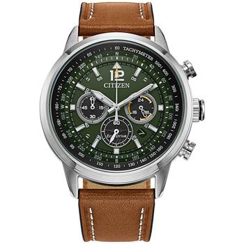 西铁城男表, Citizen | Eco-Drive Men's Chronograph Avion Brown Leather Strap Watch 44mm商品图片 9折