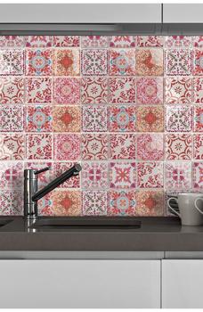 商品Moroccan Rose Red Mosaic Glossy 3D Sticker Tile 15.4 cm (6 in) - 16pcs in a pack图片