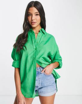 product Stradivarius oversized linen shirt in green image