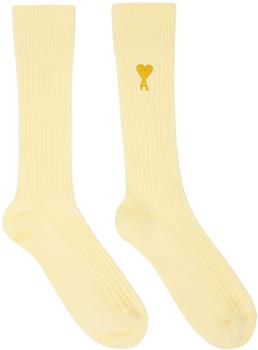 AMI | Yellow Ami De Cœur Plain Socks商品图片,额外8.5折, 独家减免邮费, 额外八五折