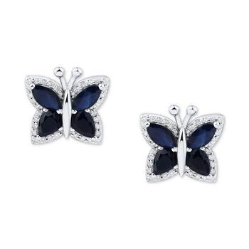商品Macy's | Sapphire (1-1/2 ct. t.w.) & Diamond (1/6 ct. t.w.) Butterfly Stud Earrings in 14k Gold (Also in Emerald & Ruby),商家Macy's,价格¥4258图片