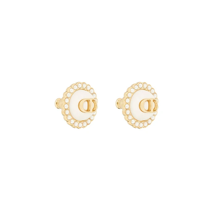 推荐Dior/迪奥 23年新款 PETIT CD女士金色饰面金属白色树脂珠饰/奶白色玻璃装饰耳钉商品