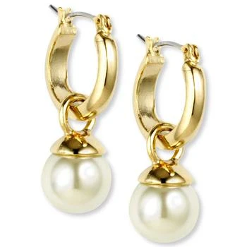 Anne Klein | Gold-Tone Imitation Pearl Drop Off 1/2" Hoop Earrings 独家减免邮费