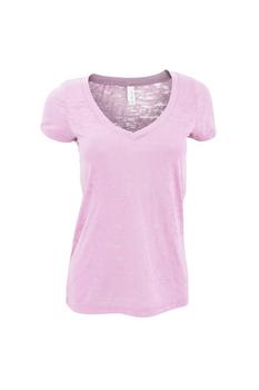 Womens/Ladies Burnout V-Neck Short Sleeve T-Shirt product img