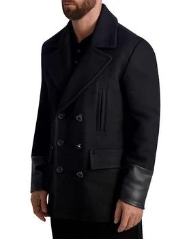 Karl Lagerfeld Paris | Faux Leather Trimmed Regular Fit Double Breasted Peacoat,商家Bloomingdale's,价格¥1578