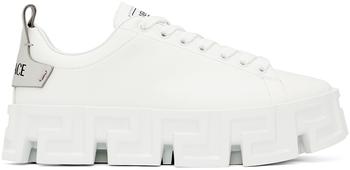 范思哲男鞋海淘, Versace | White & Silver 'Greca' Sneakers商品图片 