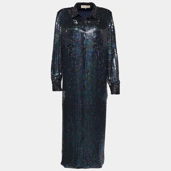[二手商品] EMILIO PUCCI | Emilio Pucci Metallic Sequin & Bead Embellished Silk Button Front Shirt Dress L商品图片,3.1折, 满1件减$100, 满减