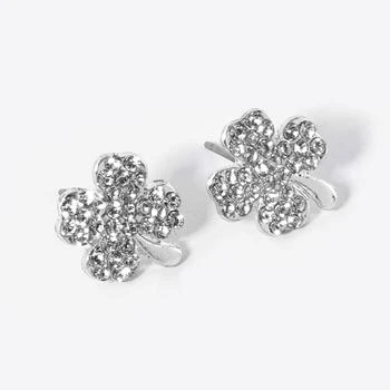 FASHNZFAB | Crystal Paved Clover Stud Earrings - Clear, Rhodium,商家Premium Outlets,价格¥147