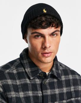 拉夫劳伦帽子新款, Ralph Lauren | Polo Ralph Lauren merino wool beanie in black with gold logo商品图片 