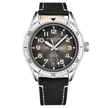 Stuhrling | Men's Black Genuine Leather Strap with White Contrast Stitching Watch 42mm商品图片,7折