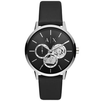 Armani Exchange | Men's Multifunction Black Leather Strap Watch商品图片,