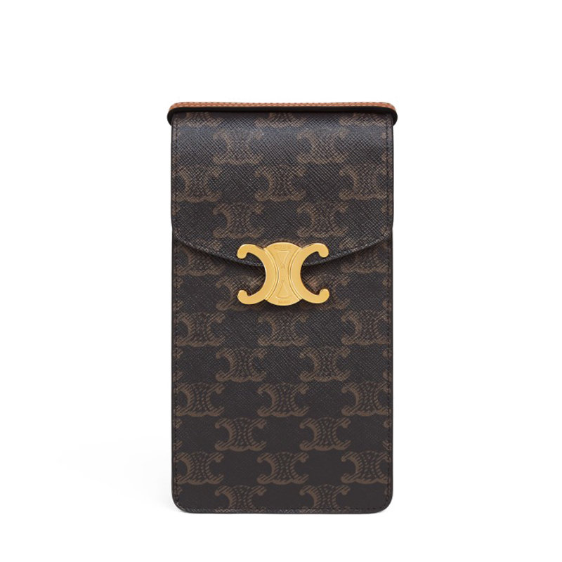 gancini经典款, Celine | 【预售3-7天】CELINE/赛琳 经典款 女士黄褐色老花印花帆布配牛皮革凯旋金扣竖款单肩斜挎手机包10J092DQB.04LU商品图片 8折, 包邮包税