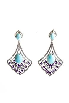 Rarities | Rarities Womens Sterling Silver Silver Cabochon Amazonite Amethyst Dangle Earrings 14g 2.5",商家Premium Outlets,价格¥781