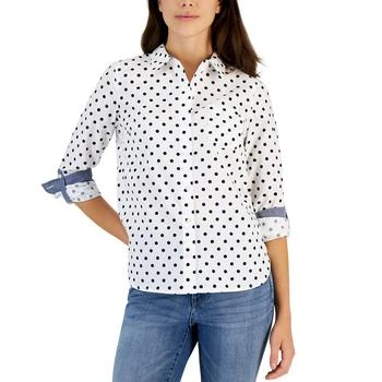 Tommy Hilfiger Women's Cotton Polka-Dot Roll-Tab Shirt