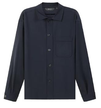商品Z ZEGNA 男士深蓝色聚酯纤维/羊毛长袖休闲衬衫式外套 350818-ZCO11图片
