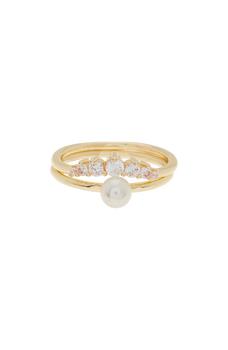 Nordstrom, Nordstrom | CZ & Pearl Stacking Ring Set商品图片 