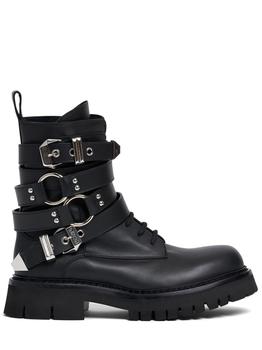 Moschino | Buckle Leather Lace-up Boots商品图片,额外8折, 额外八折