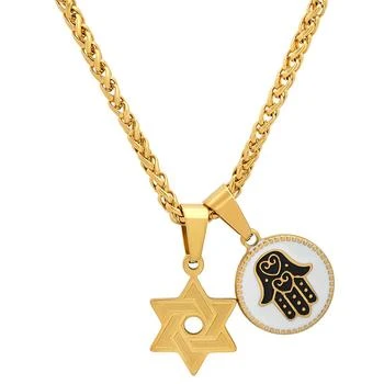 STEELTIME | Men's 18K Gold Plated Star of David & Hamsa Round Pendant Necklace, 24",商家Macy's,价格¥402