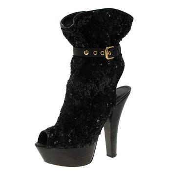 lv长筒靴, [二手商品] Louis Vuitton | Louis Vuitton Black Sequins and Leather Peep Toe Platform Ankle Boots Size 37商品图片 7.4折, 满1件减$100, 满减