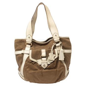 celine tote, [二手商品] Celine | Celine Brown/Light Cream Canvas and Leather Boogie Hobo商品图片 5.9折