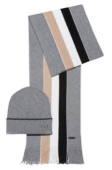 Hugo Boss | BOSS - FRIZZANTE SET Medium Grey Hat and Scarf Boxed Set in Wool, Cashmere Blend 50482652 038商品图片,满$175享9折, 满折