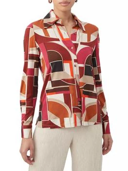 Trina Turk | Radio City Geometric Jersey Long-Sleeve Shirt,商家Saks Fifth Avenue,价格¥1709