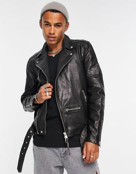 商品AllSaints Wick leather biker jacket in black图片