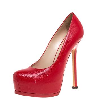 ysl高跟鞋价格, [二手商品] Yves Saint Laurent | Saint Laurent Paris Red Leather Tribtoo Platform Pumps Size 38.5商品图片 3.1折
