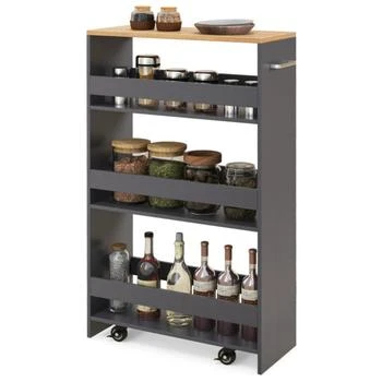 Hivvago | 4-Tier Rolling Storage Cart Slim Kitchen Cart on Wheels with Open Shelves and Handle-Gray,商家Premium Outlets,价格¥538