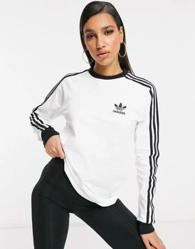 推荐adidas Originals adicolor three stripe long sleeve t-shirt in white商品