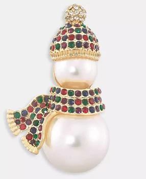 Holiday Lane | Gold-Tone Imitation Pearl Snowman Multicolor Crystal Pin,商家Macy's,价格¥96