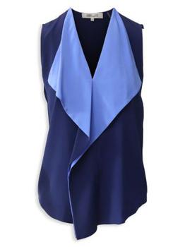 推荐Diane Von Furstenberg Isabel Draped Sleeveless Top In Navy Blue Silk商品