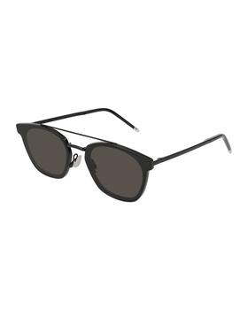 圣罗兰小金条, Yves Saint Laurent | Men's Metal Flush-Lens Brow-Bar Sunglasses, Black Pattern商品图片 