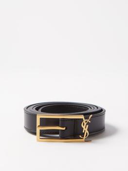 Yves Saint Laurent | Logo-plaque leather belt商品图片,