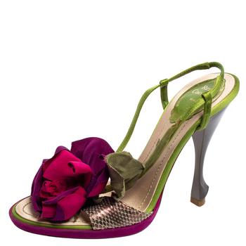 推荐René Caovilla Multicolor Snakeskin Leather and Satin Flower Applique Slingback Sandals Size 37商品