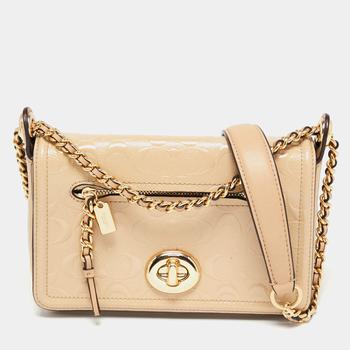 推荐Coach Beige Leather Turn Lock Crossbody Bag商品