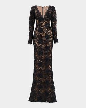 SHO | Eyelash Floral Lace Column Gown,商家Neiman Marcus,价格¥3018