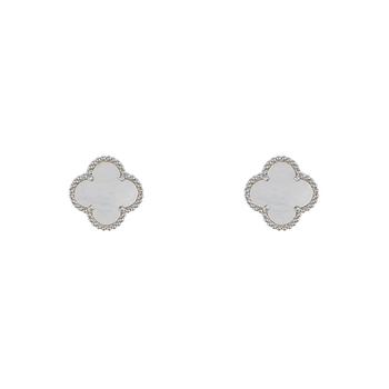 商品ADORNIA | Adornia Quatrefoil White Mother of Pearl Clover Stud Earrings silver,商家Premium Outlets,价格¥246图片