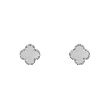 推荐Adornia Quatrefoil White Mother of Pearl Clover Stud Earrings silver商品