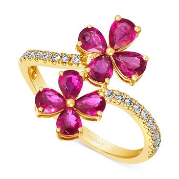 商品Passion Ruby (1-3/8 ct. t.w.) & Nude Diamond (1/5 ct. t.w.) Flower Bypass Ring in 14k Gold图片