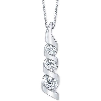 Macy's | Diamond Three Stone 18" Pendant Necklace (1 ct. t.w.) in 14k White Gold商品图片,独家减免邮费