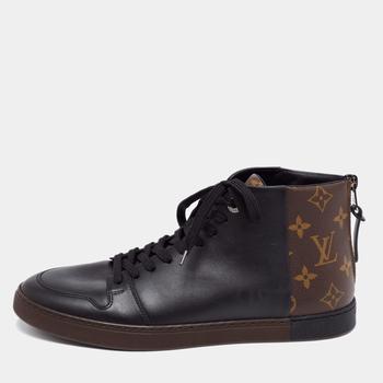 lv高帮鞋, [二手商品] Louis Vuitton | Louis Vuitton Black/Brown Leather and Monogram Canvas Line Up High-Top Sneakers Size 39.5商品图片 9.3折, 满1件减$100, 满减
