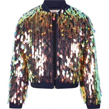 推荐Shiny sequins zipped jacket in navy and golden商品