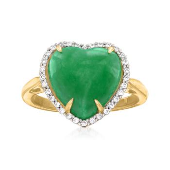 商品Ross-Simons | Ross-Simons Jade and White Zircon Heart Ring in 18kt Gold Over Sterling,商家Premium Outlets,价格¥862图片